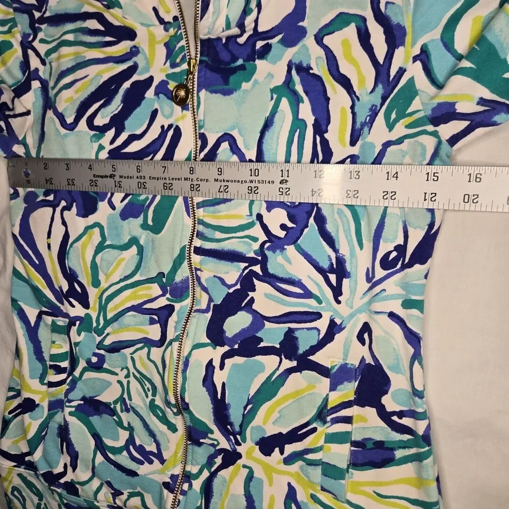 Lilly Pulitzer‎ Jacket Blue Green Palm Leaves Full Zip Popover Jacket Size XXS